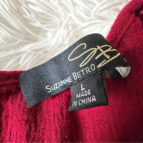 Suzanne Betro Boho Lace Trim Dress Red Textured Long Sleeve Size Large - Picture 12 of 15